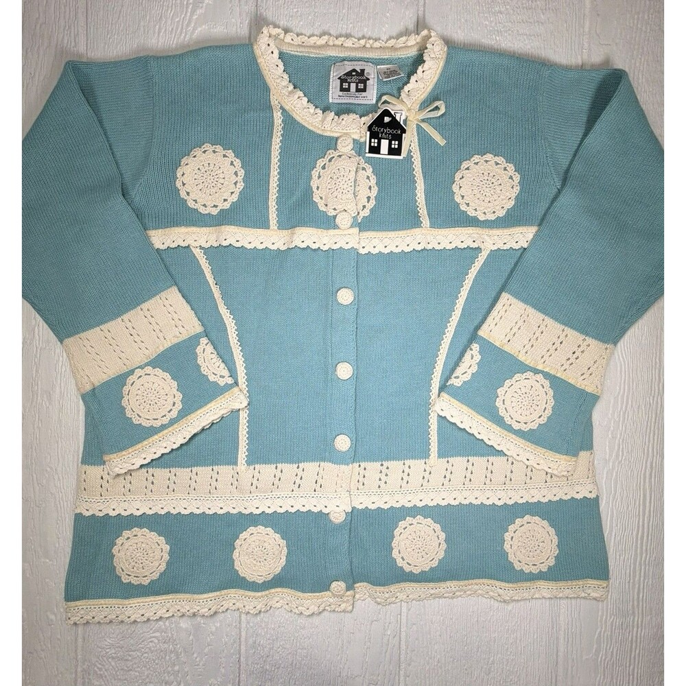 Storybook Knits Crochet Cardigan Doily Lace Romantic Grannycore Velvet 2X NWT